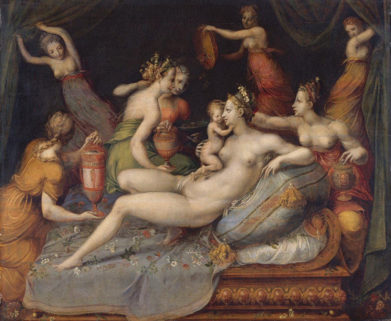 Cupidus födelse (olja på trä) av Master of Flora