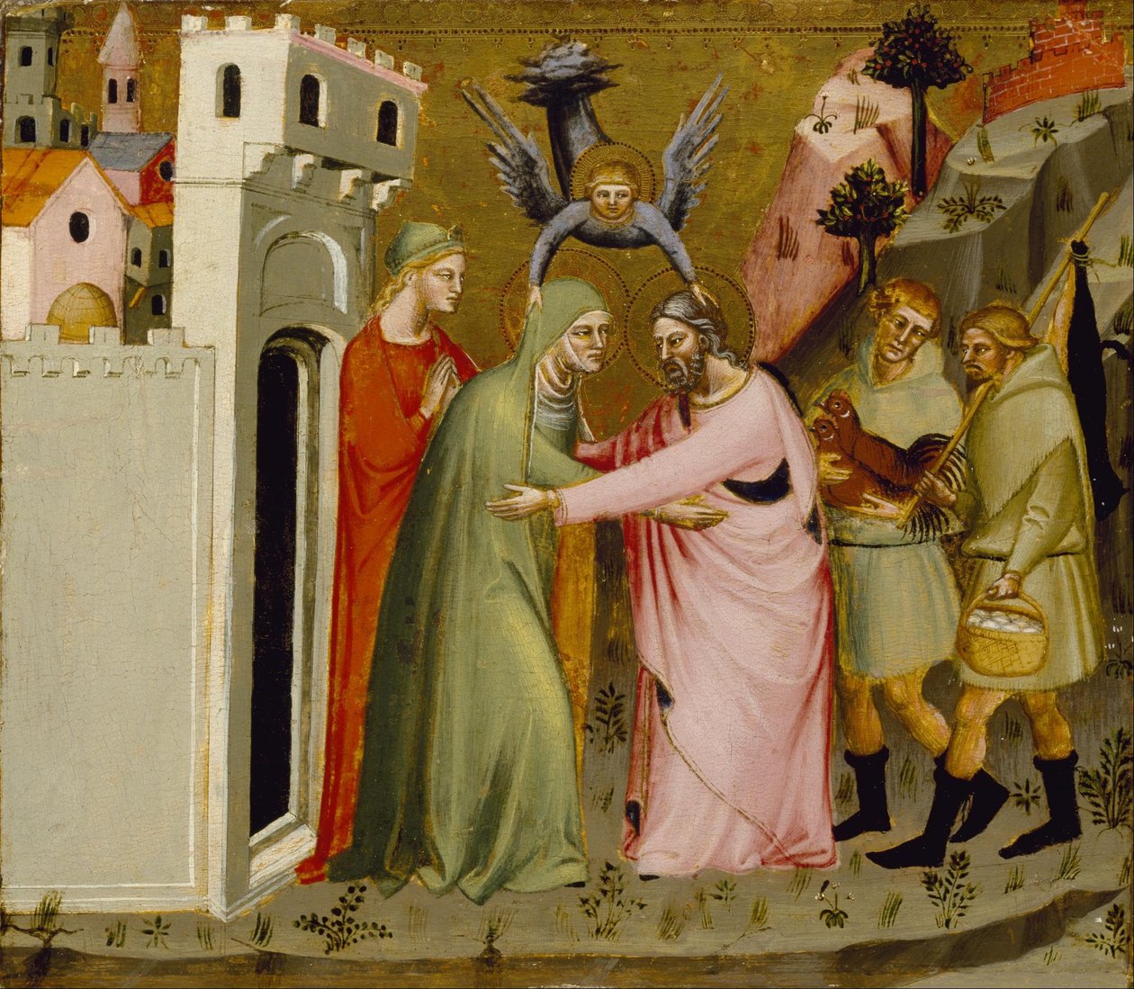 The Meeting of Anna and Joachim at the Golden Gate av Master of Golden the Gate