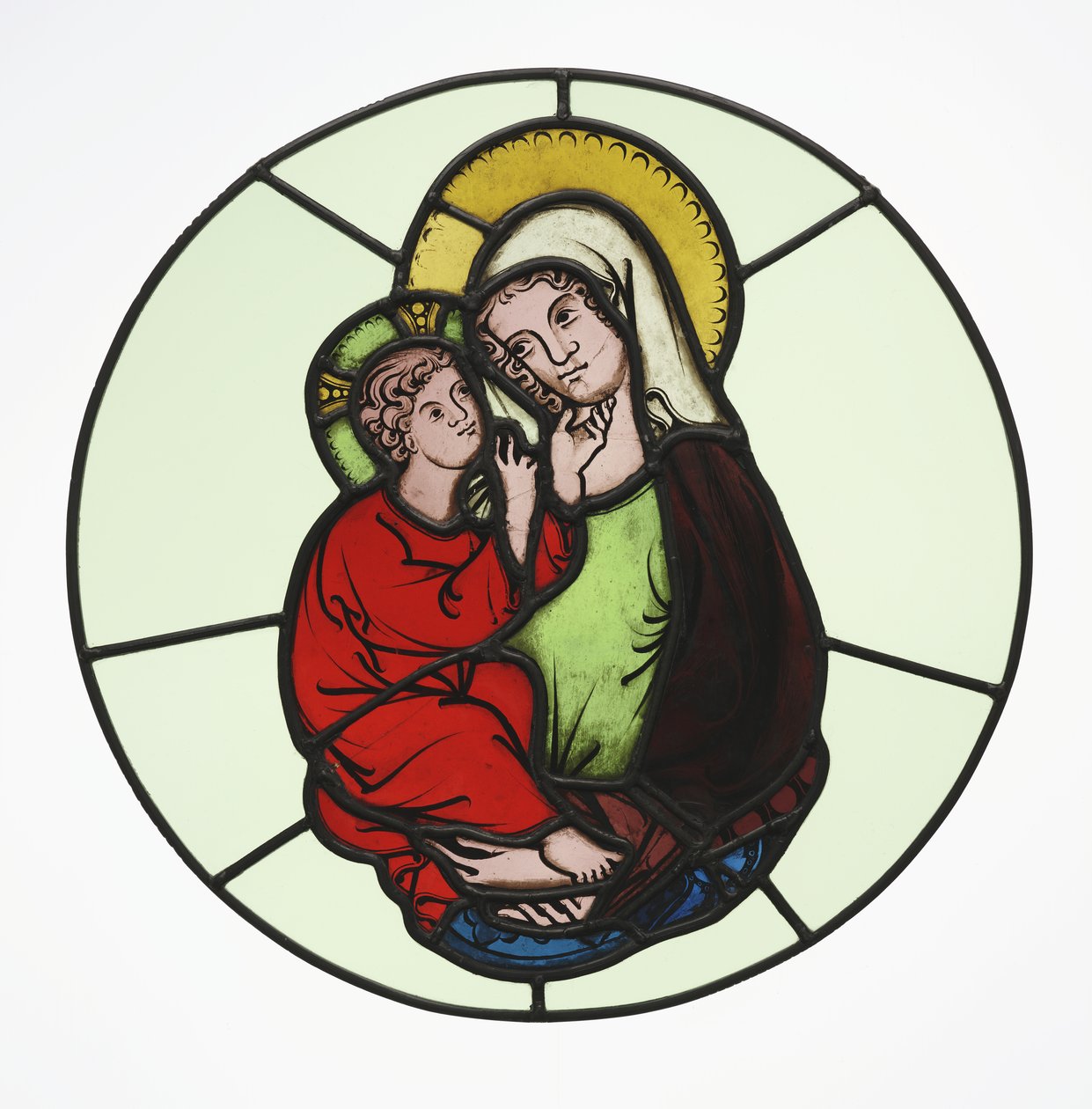 The Virgin and Child, ca 1335 (krukmetall, färglöst glas, oxidfärg, silverfläck och bly kom) av Master of Klosterneuburg