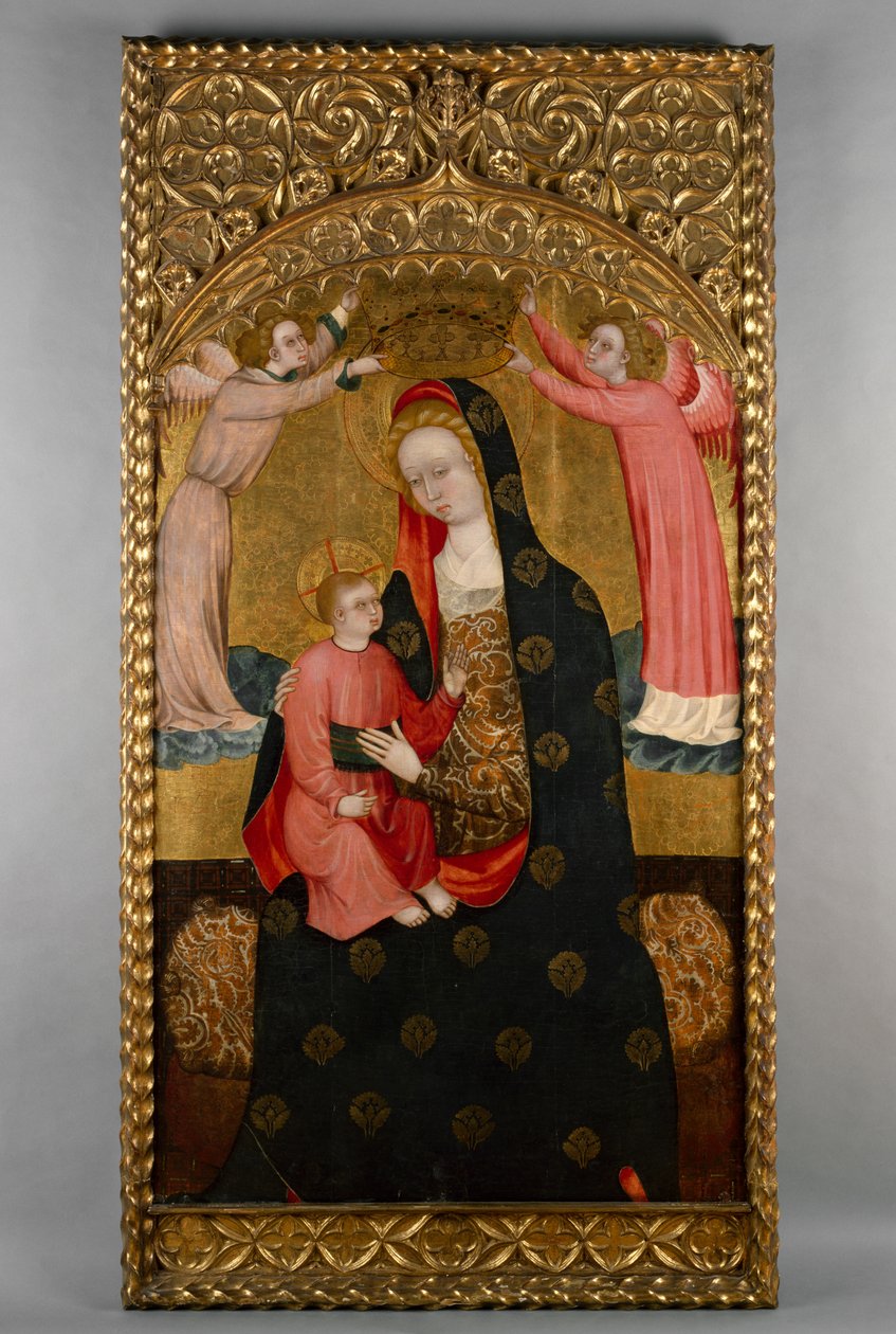Jungfru och barn med änglar, ca 1400-30 (tempera och bladguld på panel) av Master of Langa Master of Langa