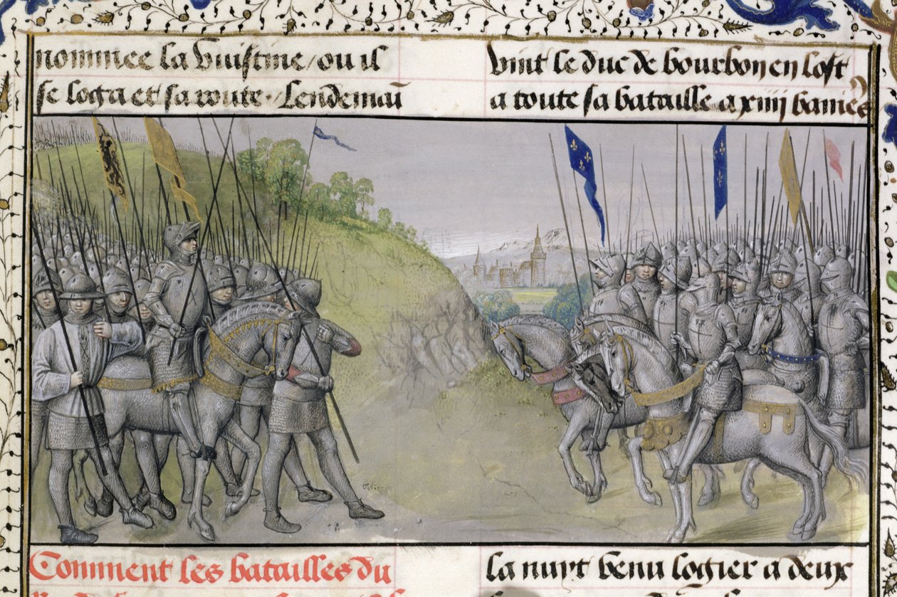 Ms 659 f.204 r. Den franska armén besegrar flamländarna vid Cassel 1328, 1477 av Master of Mary of Burgundy