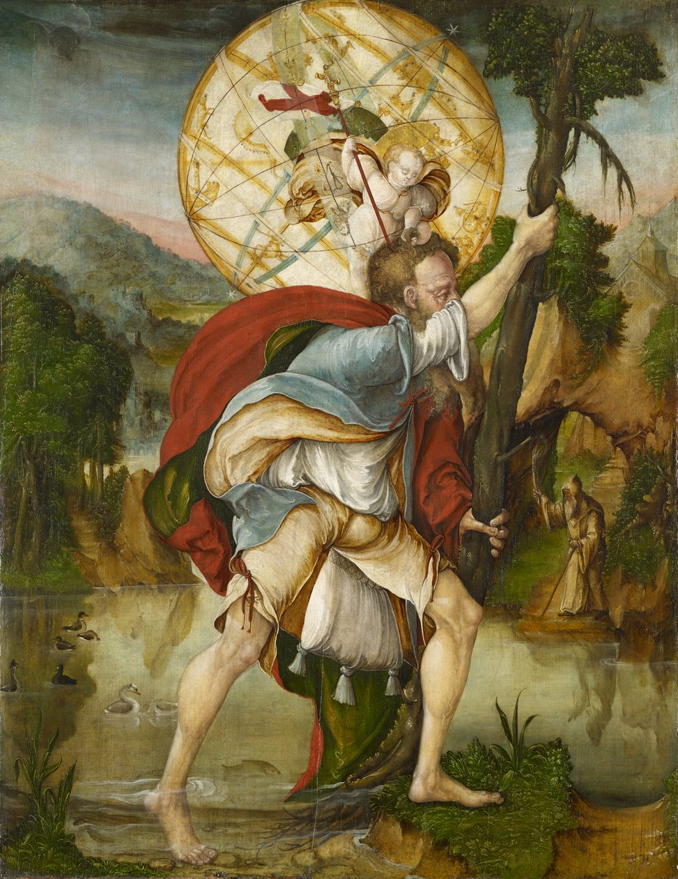 St. Christopher (tempera på panel) av Master of Messkirch