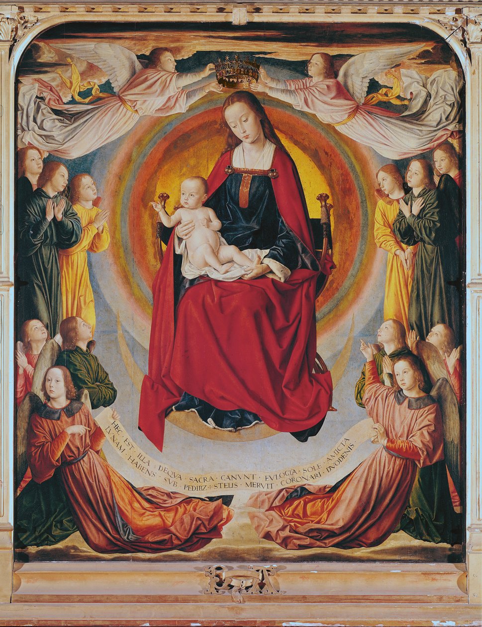 Jungfruns kröning, mittpanel från Bourbonaltartavlan, c.1498 av Master of Moulins