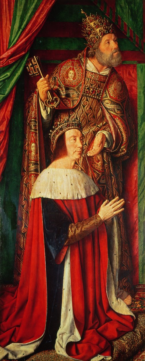 Peter II de Beaujeu av Bourbon med S:t Petrus, vänstra flygeln i Bourbon-altaruppsatsen av Master of Moulins