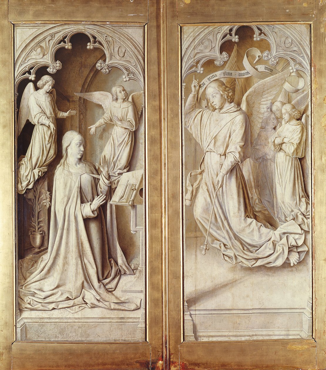 Bebådelsen, från Bourbonaltartavlan, c.1498 av Master of Moulins