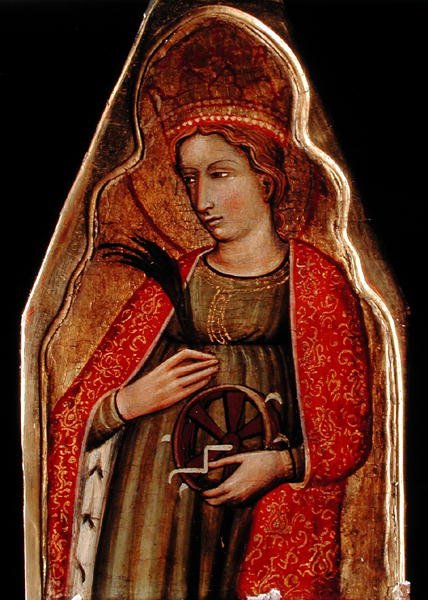 St. Catherine (olja på guldslipad panel) (se även 215326 & 215328) av Master of Teplice