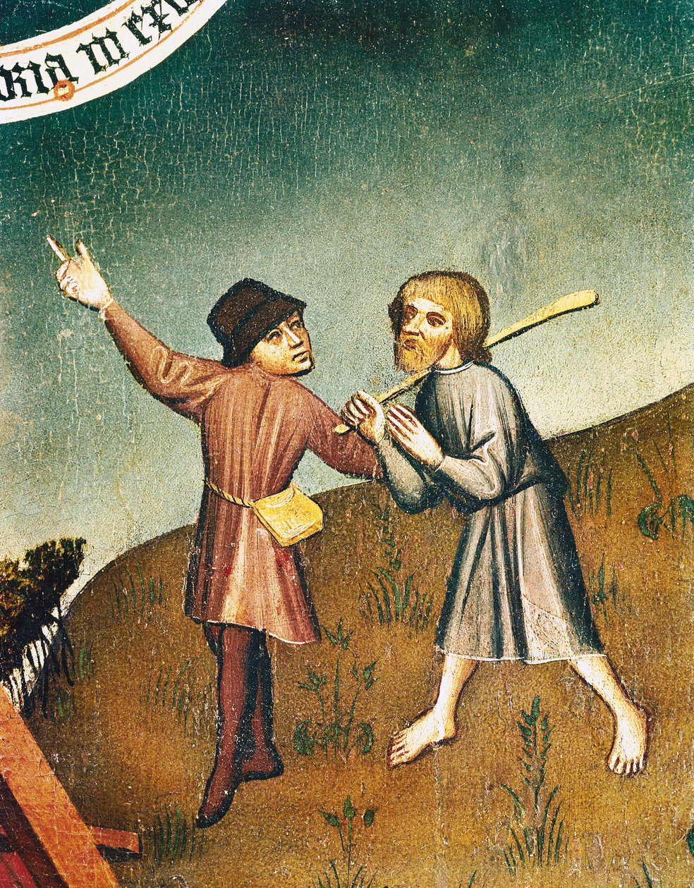 Tillbedjan av Magi, detalj av bebådelsen till herdarna, c.1440 av Master of Zlate Moravce