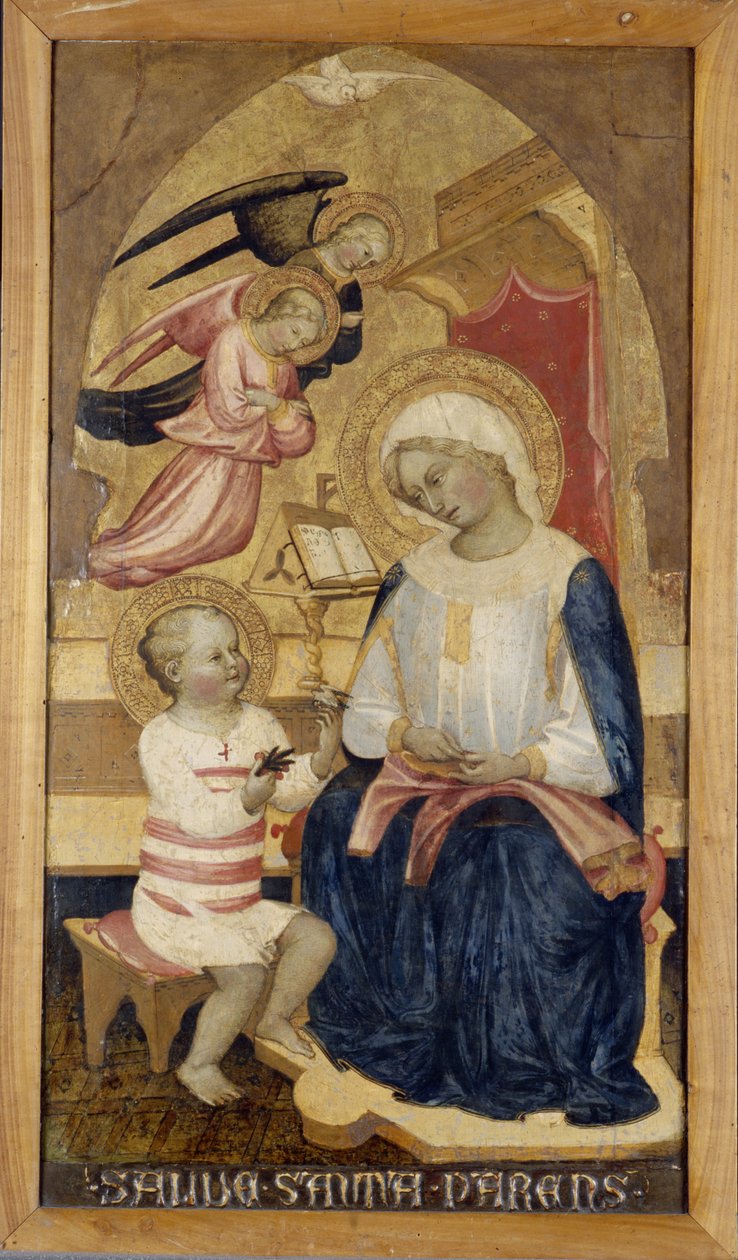 Maria med Jesus och två änglar, ca 1425 (tempera på trä) av Master of the Bambino Vispo