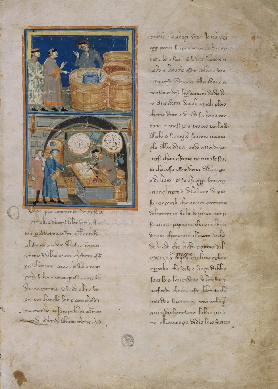 En olivhandlare på marknaden och i sin butik av Master of the Biadaiolo Codex Master of the Biadaiolo Codex
