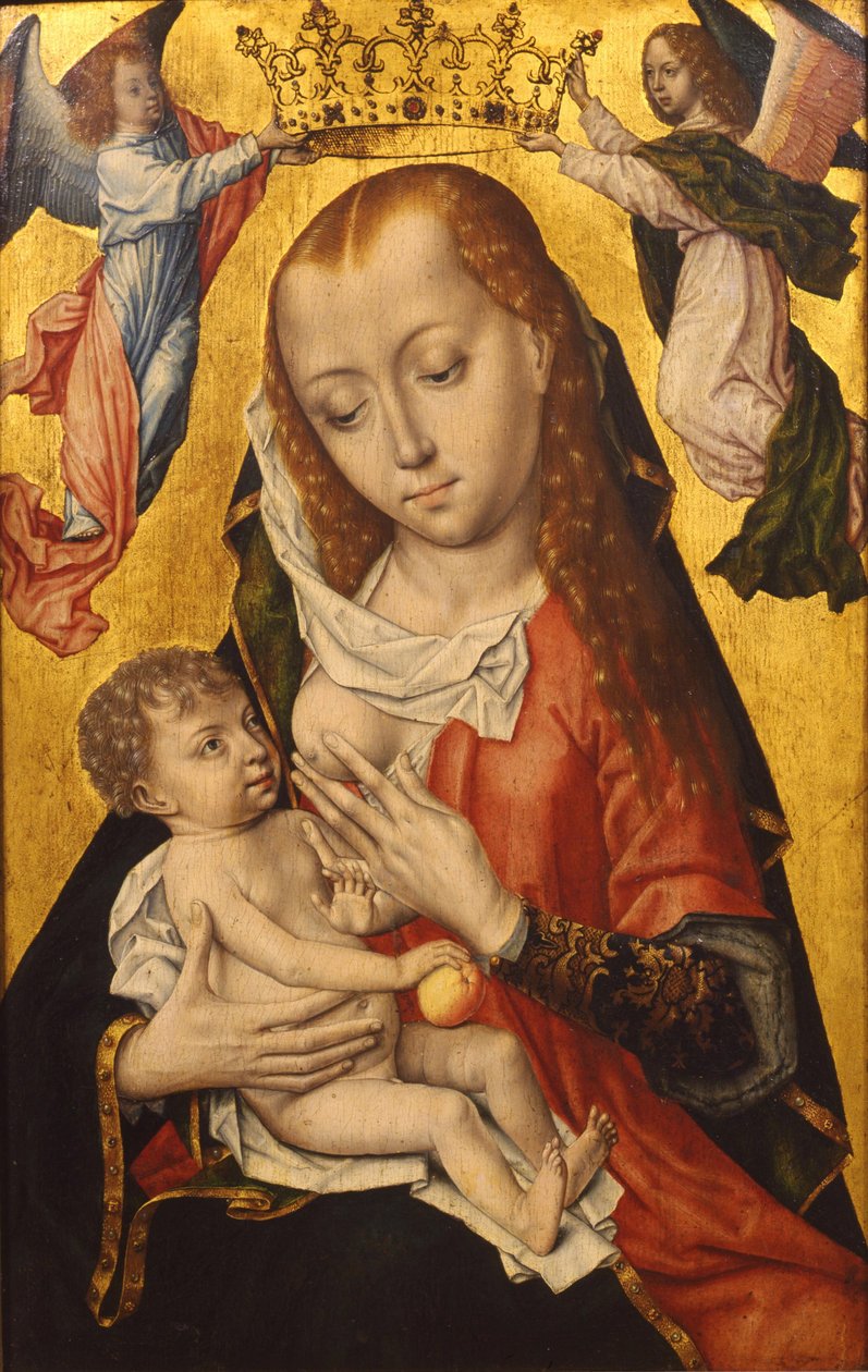 Kröning av Maria och barn av två änglar av Master of the Bruges Legend of St. Ursula