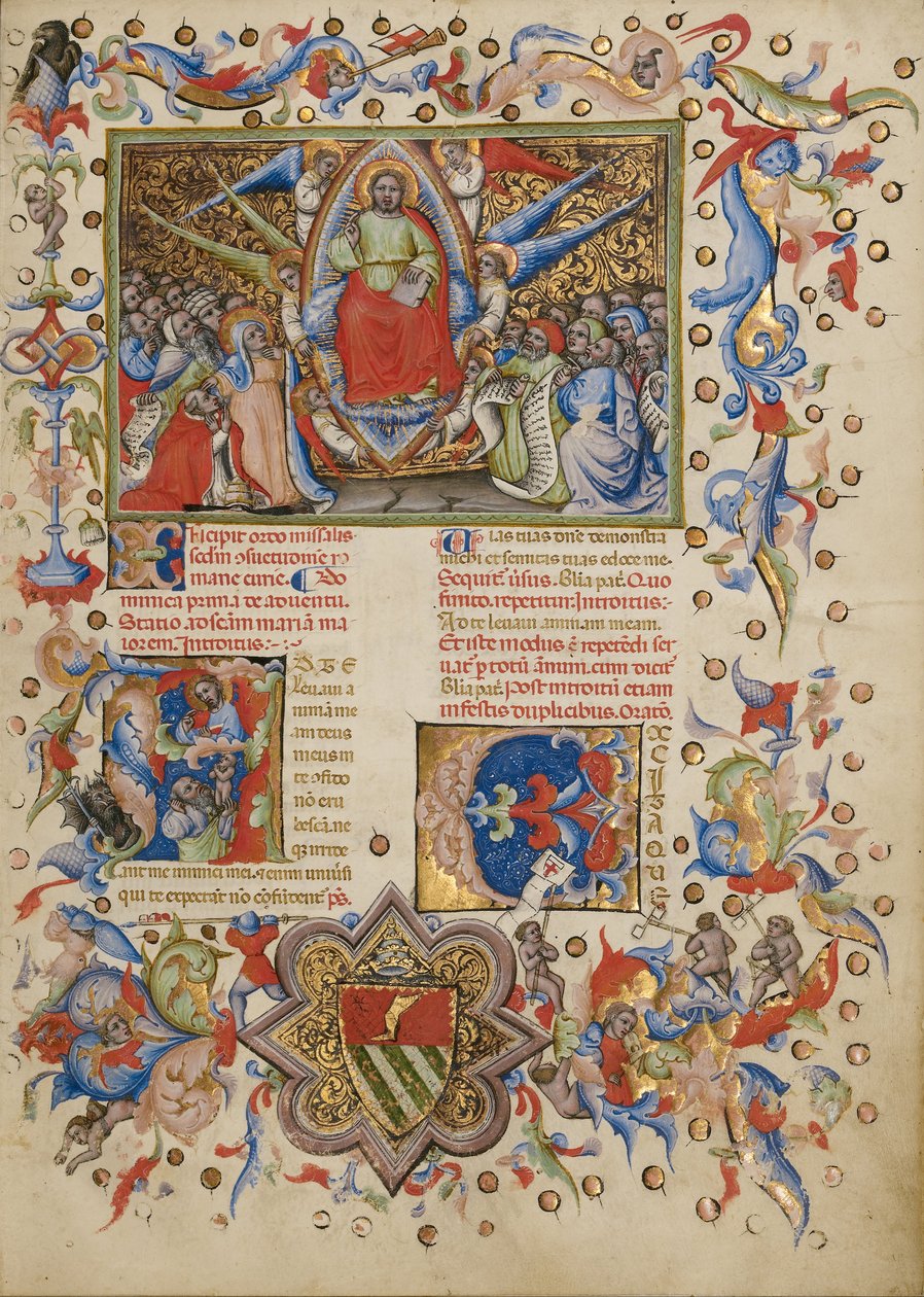 Kristus i majestät; Initial A: En man som lyfter sin själ till Gud av Master of the Brussels Initials