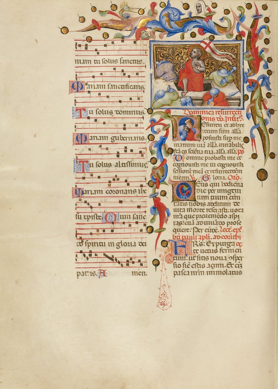 Återupplivandet; Initial R: En sovande soldat av Master of the Brussels Initials