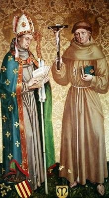 St. Louis av Toulouse och St. Franciskus av Assisi, vänster panel från retablet på högaltaret, 1480 av Master of the Carnation