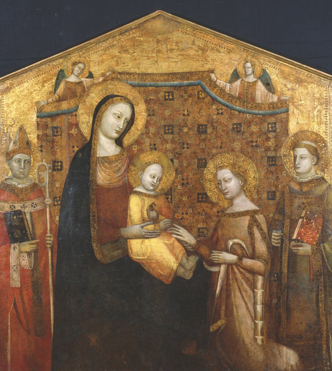 Mystisk bröllop av St. Katarina av Alexandria, med heliga Zenobio och Leonard (tempera på panel) av Master of the Christchurch Coronation
