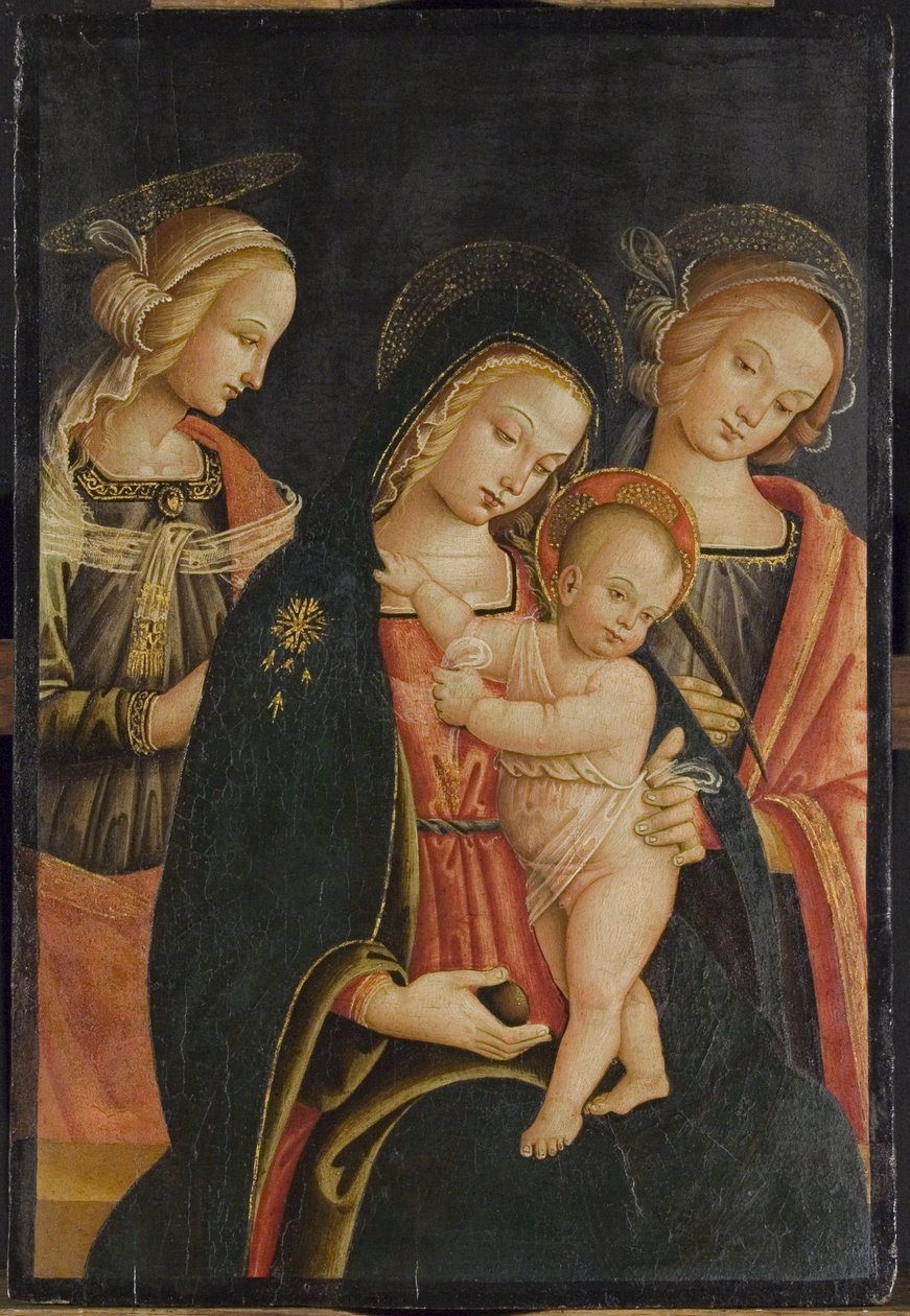 Madonnan och barnet med två kvinnliga helgon, ca 1500 av Master of the Cortona Tondo
