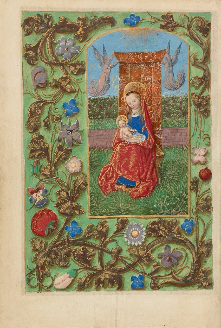 Jungfrun och barnet tröttna av Master of the Dresden Prayer Book