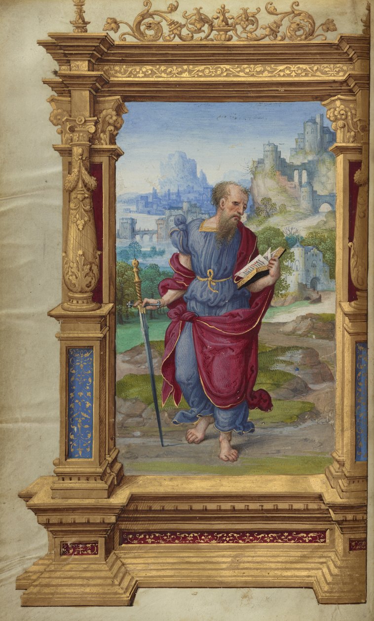 Saint Paul från Getty Epistles, ca 1528-30 (temperafärger och guldfärg på pergament) av Master of the Getty Epistles