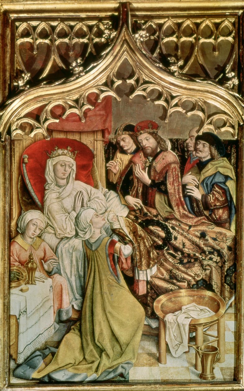 St. Elizabeth-altartavlan, detalj som visar födelsen av St. Elizabeth (1207-31) 1474-77 (tempera på panel) av Master of the Legend of St. Elizabeth