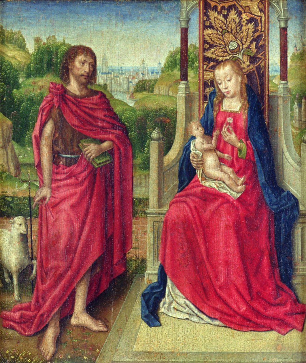 Madonna och barn med Johannes Döparen, c.1480-90 av Master of the Legend of St. Ursula