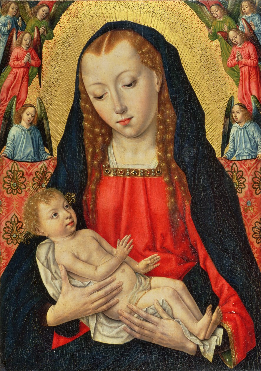Jungfrun och barnet med änglar, c.1490 av Master of the Legend of St. Ursula