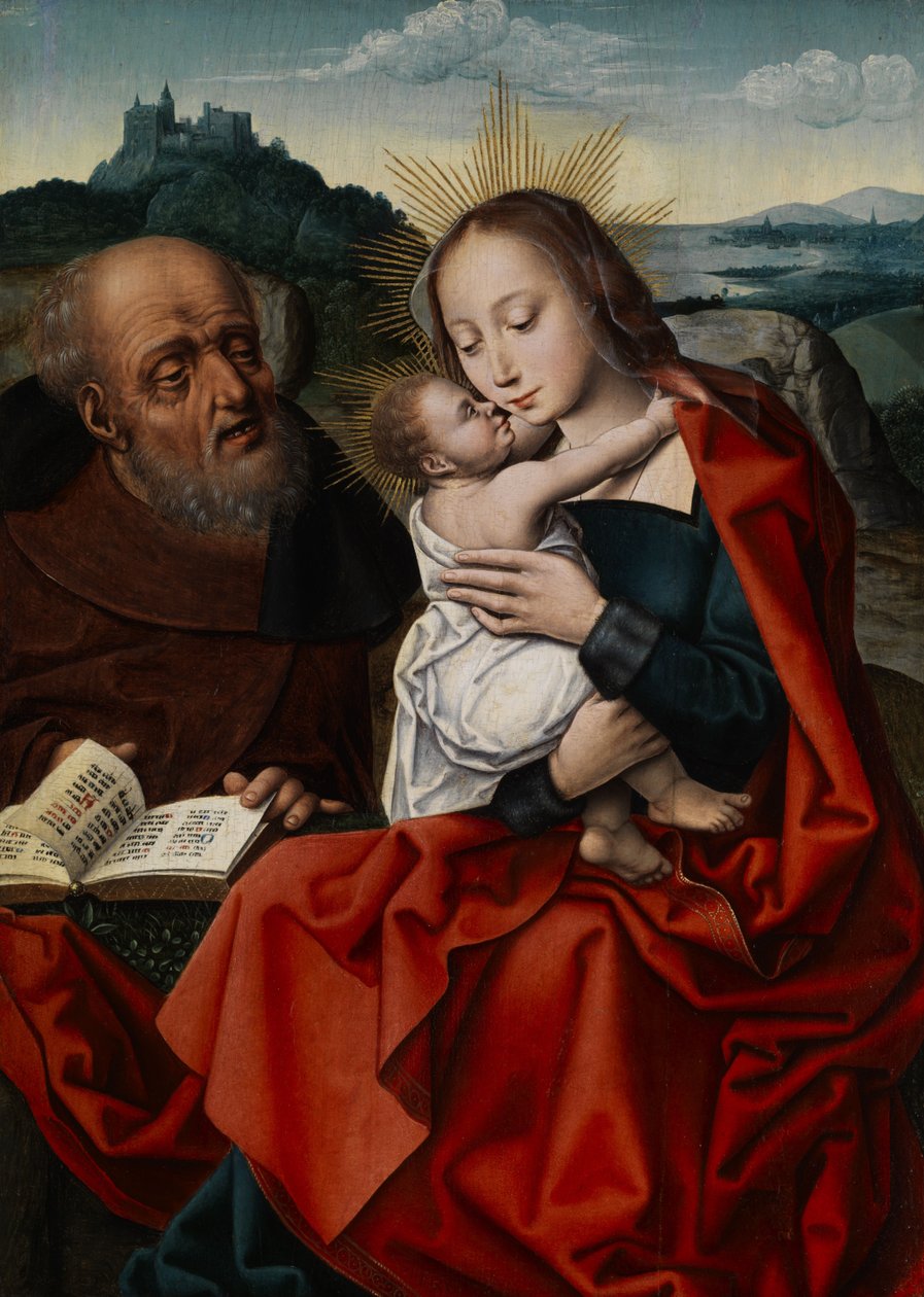 Helig familj i ett landskap av Master of the Mansi Magdalen