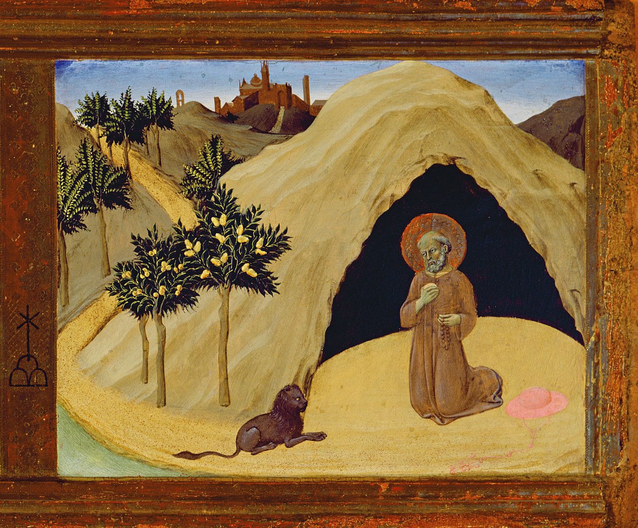 St. Hieronymus med lejonet, 1436 tempera på paneldetalj av 741548 av Master of the Osservanza