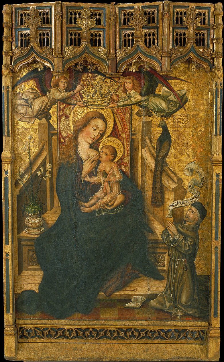 Virgin Suckling the Child with Donor av Master of the Palanquinos