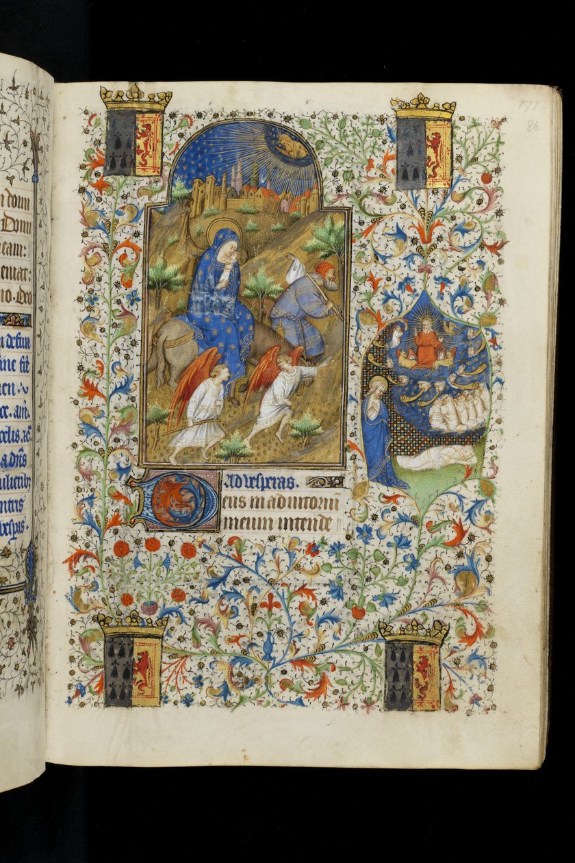 Ms 62 f.86r The Flight into Egypt, from a Book of Hours, c.1418 av Master of the Rohan Hours