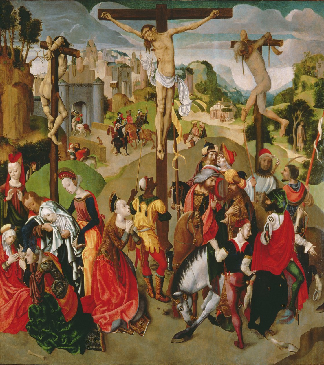 Mittpanel av en korsfästelsetriptyk, 1490-talet av Master of the Virgo Inter Virgines