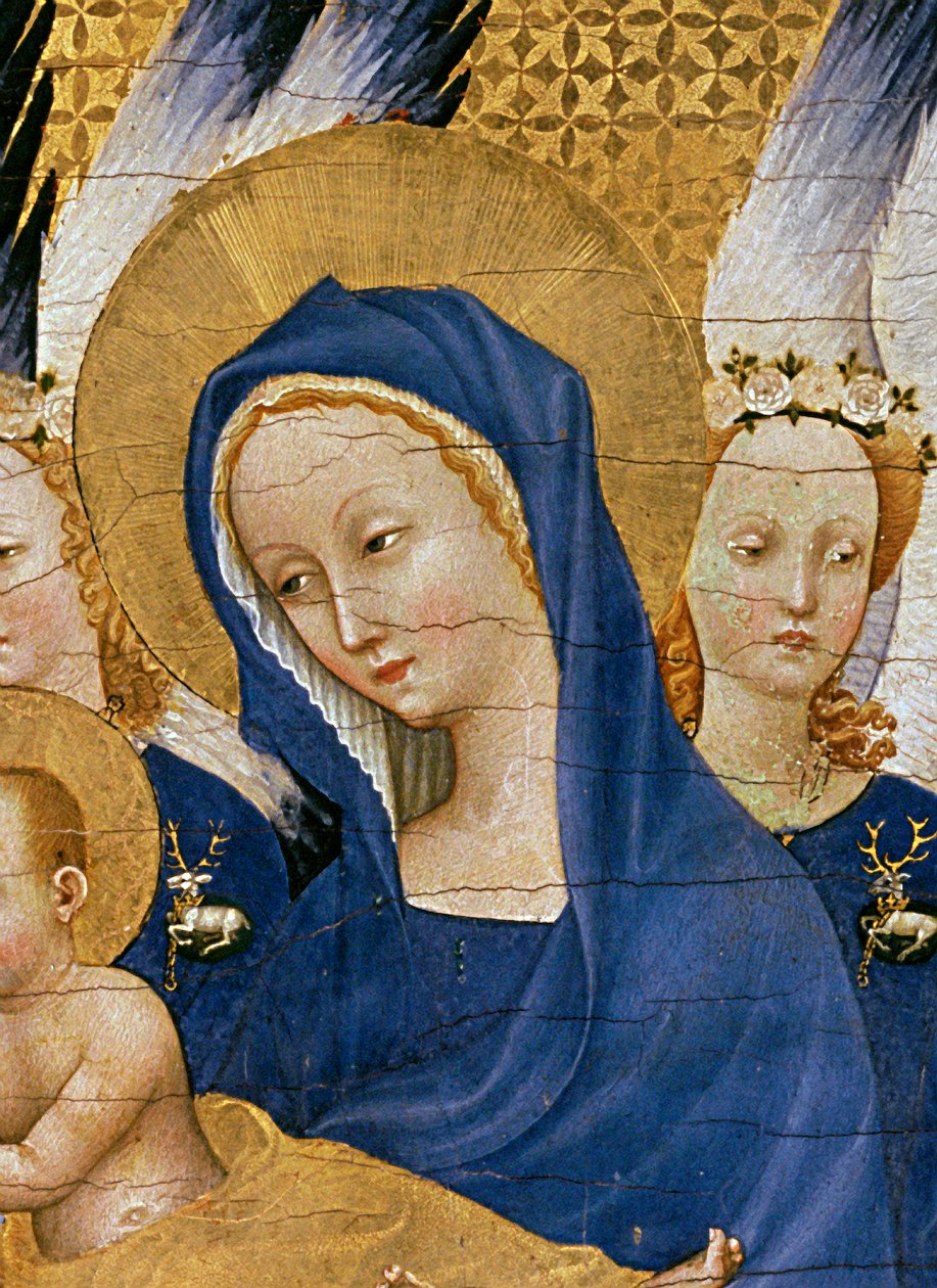 Bikira na Mtoto, c.1395-99 (yai tempera kwenye mwaloni) (maelezo ya 3028)swed av Master of the Wilton Diptych