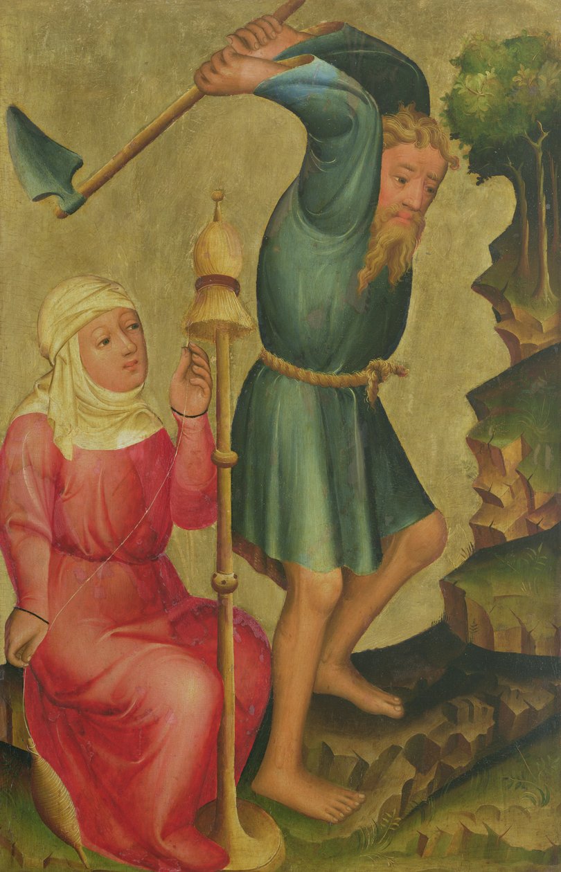 Adam och Eva på jobbet, detalj från Grabow-altartavlan, 1379-83 (tempera på panel) av Master Bertram of Minden
