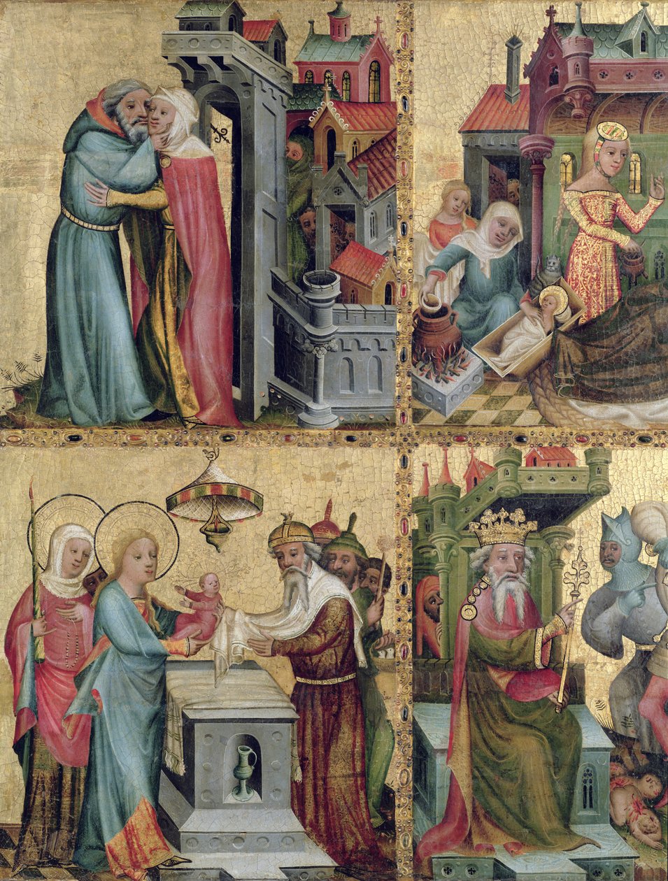 Möte vid Golden Gate och presentationen i templet, från Buxtehude-altaret, 1400-10 (tempera på panel) av Master Bertram of Minden