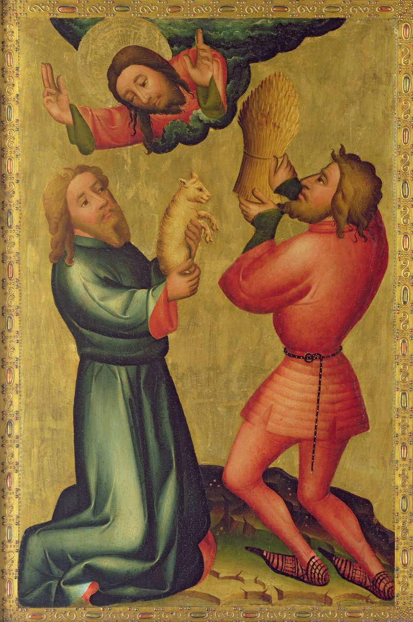 Kains og Abels ofringer fra St. Peters Højalter i Hamborg, Graboweralteret, 1383 (tempera på panel) swed av Master Bertram of Minden