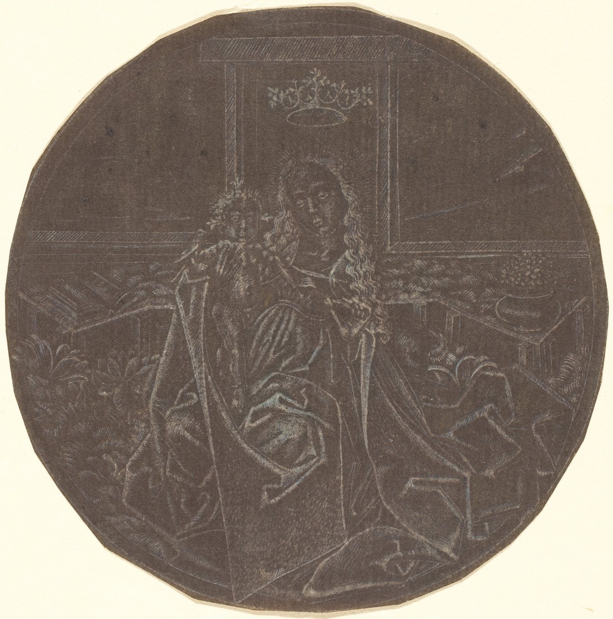 Madonnan och barnet i en trädgård av Master E.S. Facsimile