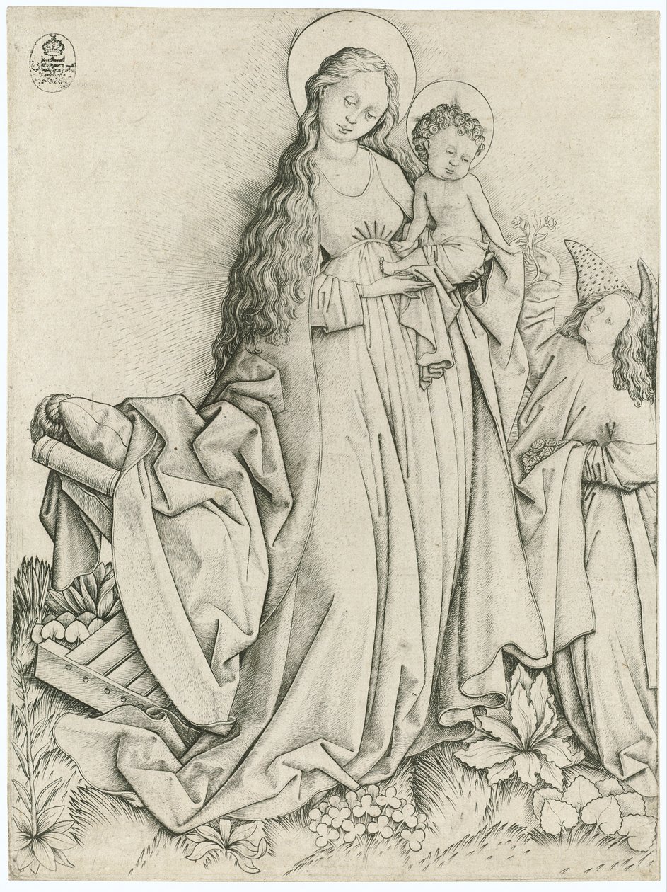 Madonna med ängel som ger rosor av Master E. S.