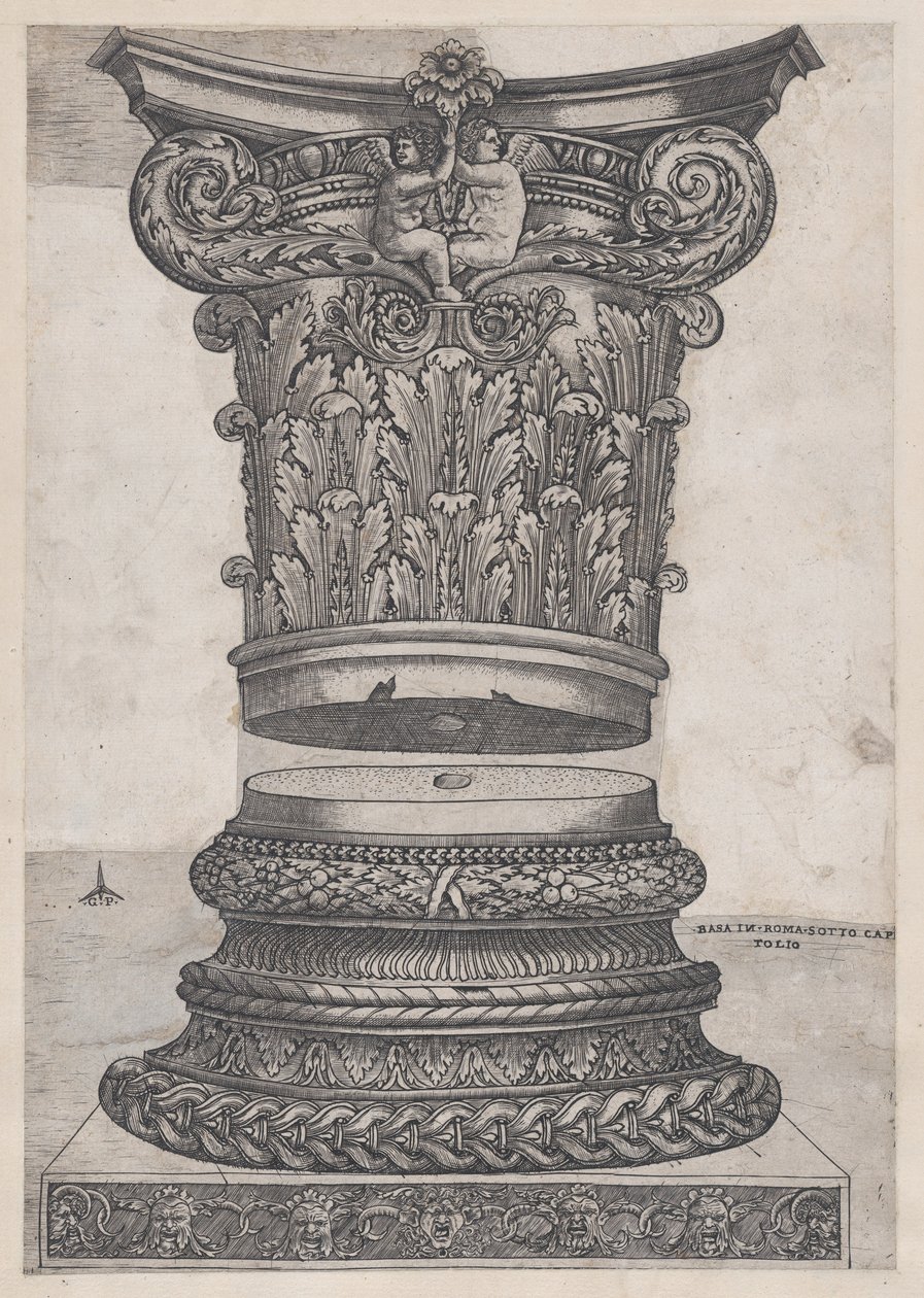 Spegel av romersk storhet: Dekorerad kapital och bas, ca. 1537., ca. 1537 av Master GA