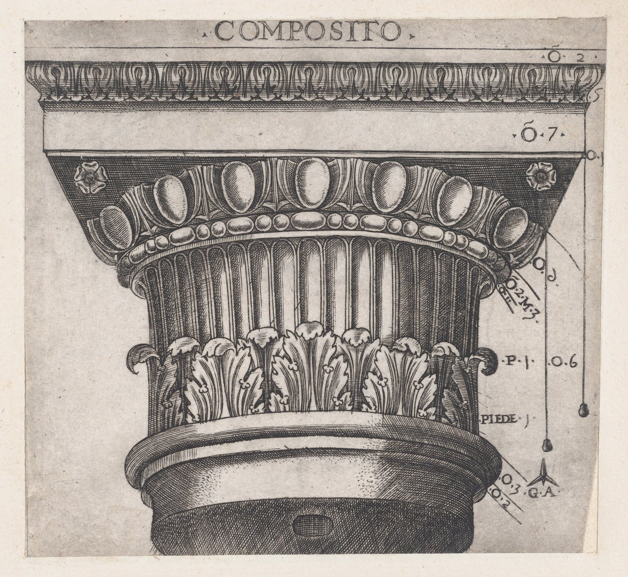 Mirror of Roman Magnificence: Jonisk huvudstad, ca. 1537, ca. 1537 av Master GA