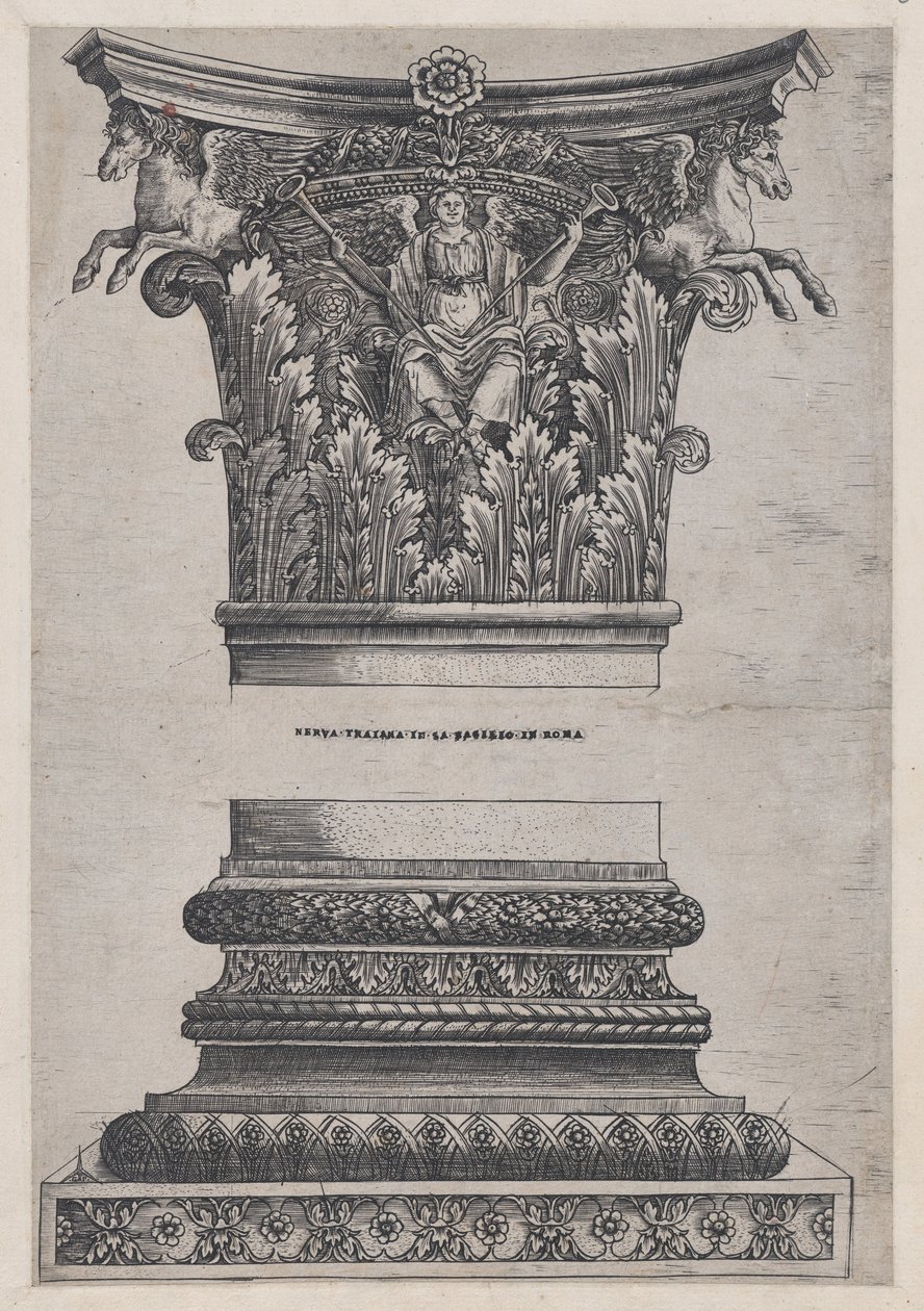 Mirror of Roman Magnificence: Pegasus huvudstad från Temple of Mars Avenger och dec..., ca. 1537 av Master GA