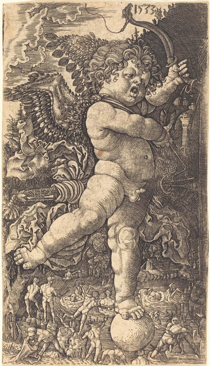 Cupid balanserar på en jordglob av Master H.L.