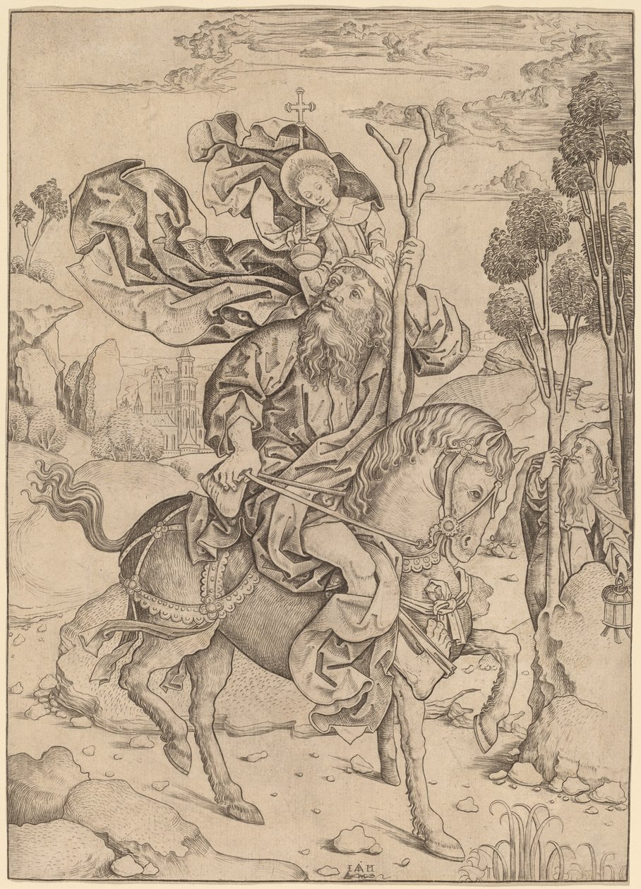Saint Christopher till häst av Master I.A.M. of Zwolle