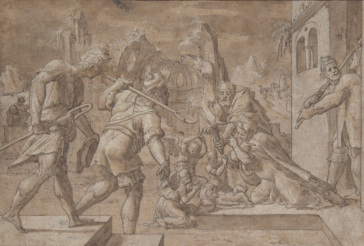 Tillbedjan av herdarna, ca. 1549-50. av Master Of The Liechtenstein Adoration