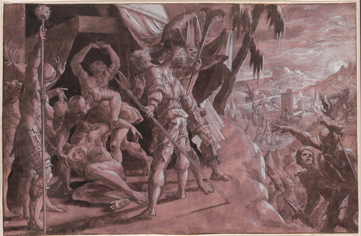Soldater som upptäcker Holofernes kropp av Master Of The Liechtenstein Adoration