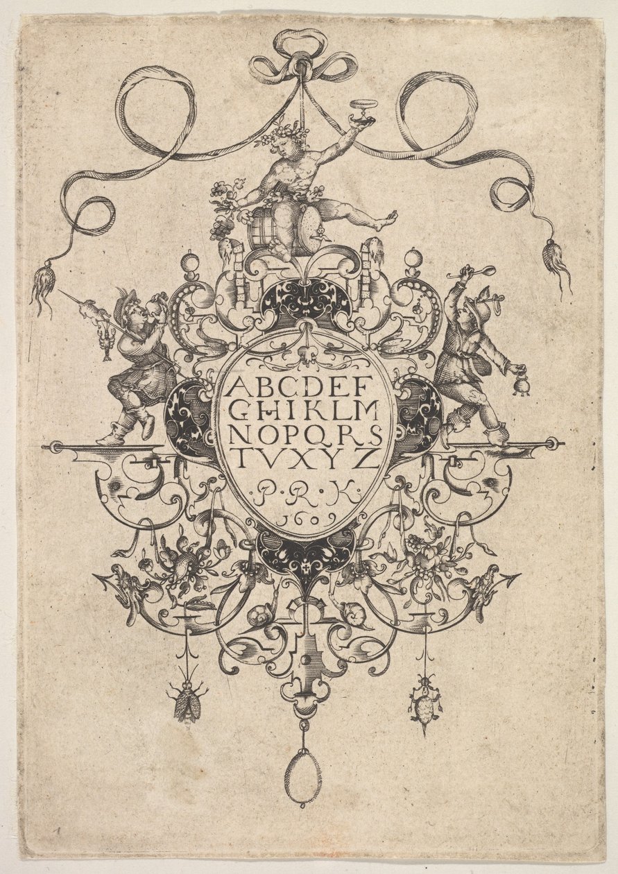 Design för ett hänge med alfabetet, 1609. av Master PRK
