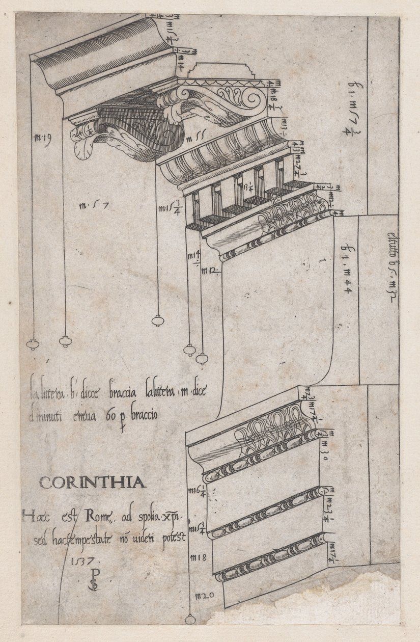 Mirror of Roman Magnificence: Entablatur från Forum of Trajanus, Rom, 1537., 1537. av Master PS