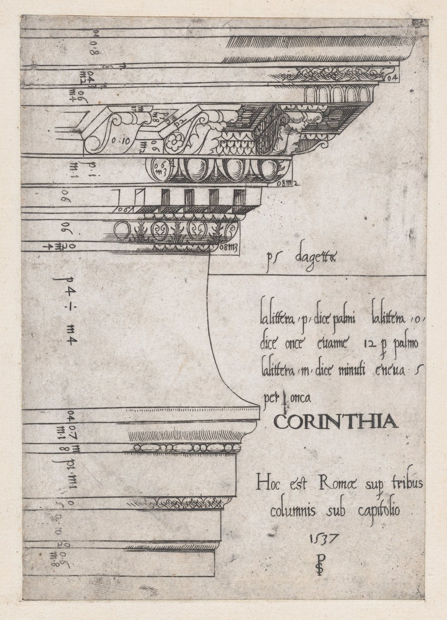 Mirror of Roman Magnificence: Entablatur från Castor och Pollux-templet, Rom, 1537., 1537 av Master PS