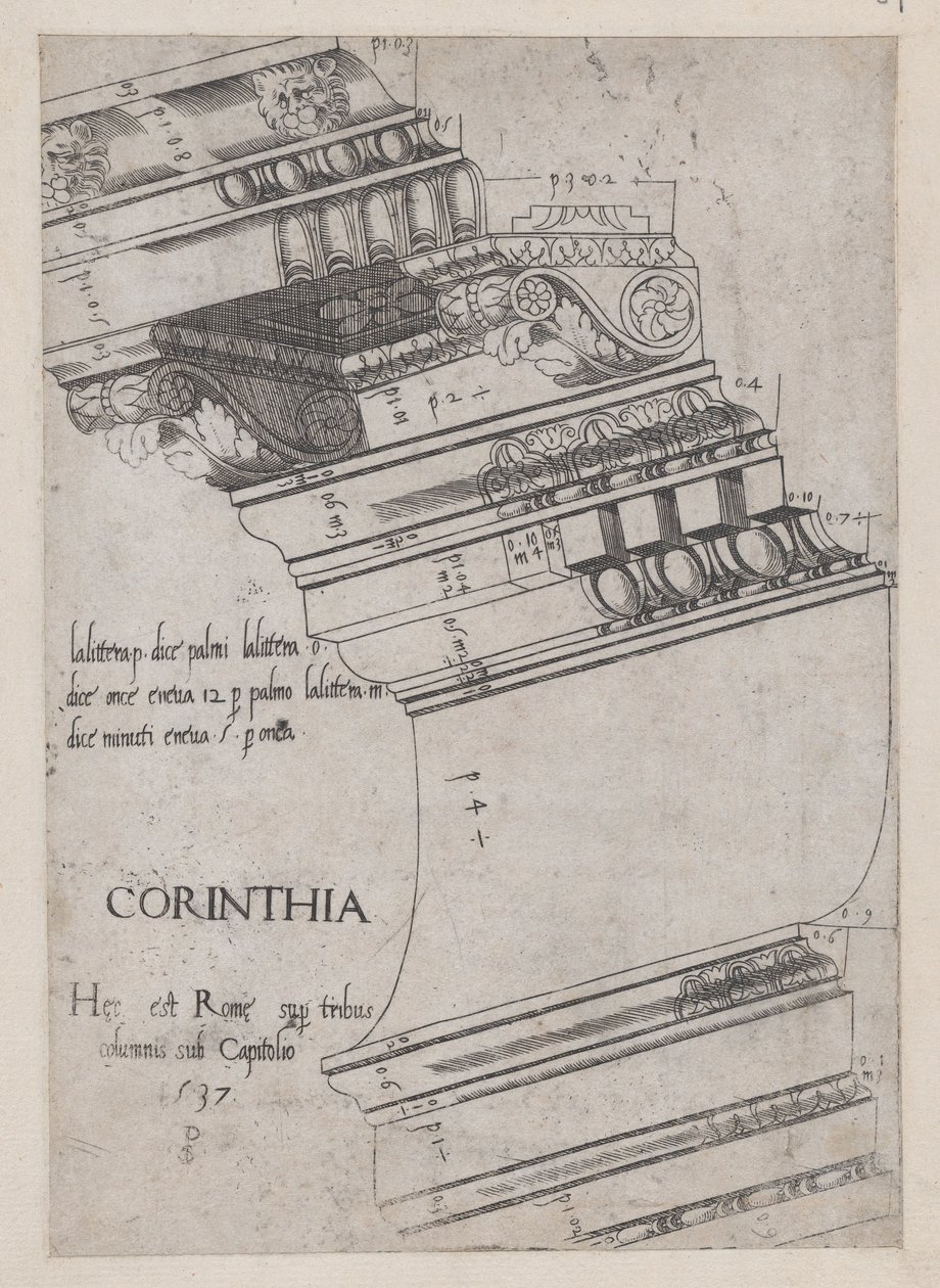 Mirror of Roman Magnificence: Entablatur från Vespasianustemplet, Rom, 1537., 1537. av Master PS
