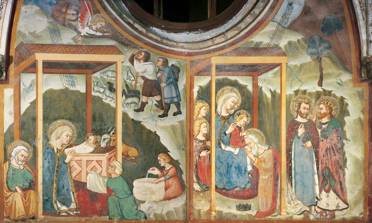 Magiernas födelse och tillbedjan, från Madonnas kapell, Sacro Speco-klostret, Subiaco (fresk) av Master Trecentesco of Sacro Speco School