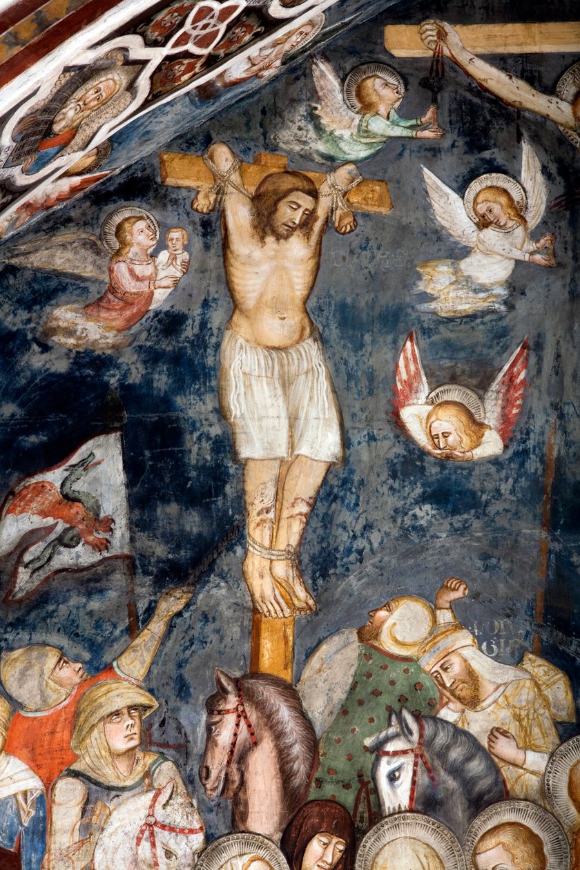 Den ångerfulla tjuven, korsfäst med Jesus, hans själ omfamnas av en ängel Representation av den gode tjuven, även kallad Saint Dismas av Master Trecentesco of Sacro Speco School
