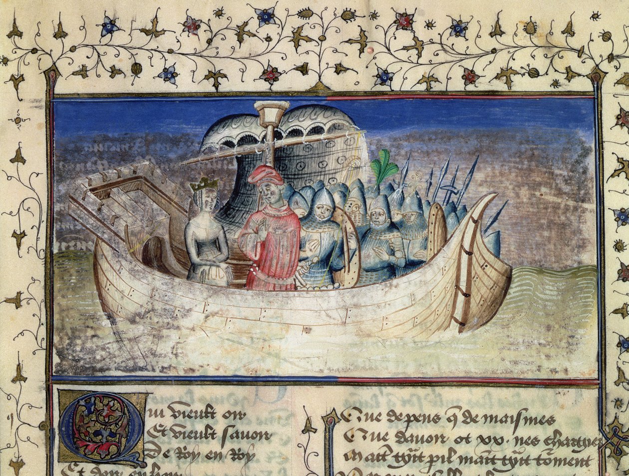 Trojanen Brutus sätter segel för Storbritannien, från The History of the Kings of Britain av Geoffrey av Monmouth (1100-54) av Master Wistace
