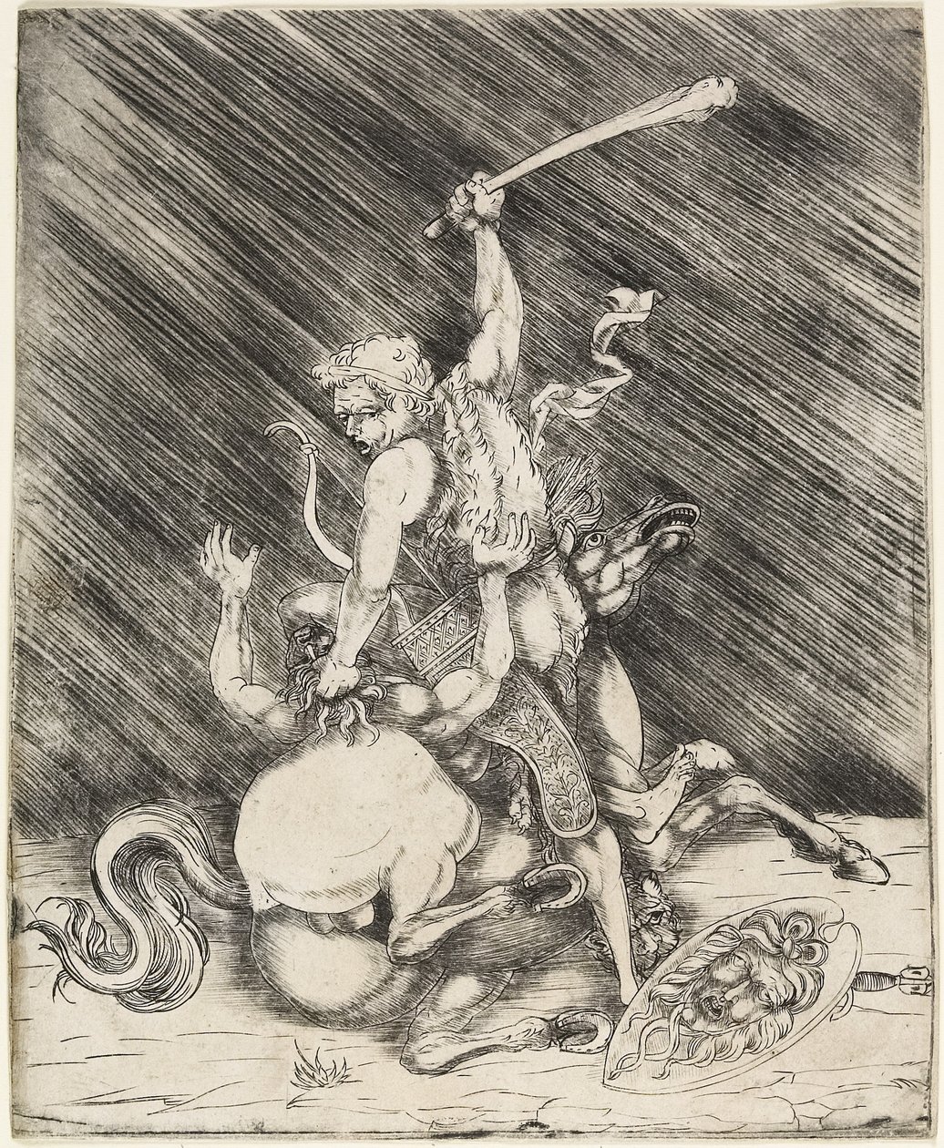 Hercules and Cacus, ca 1505-1520 (etsning på torrnålssätt) av Master of 1515